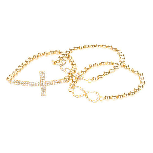Fashion Women Rhinestone Beaded Cross Love Infinity Stretch Bracelet Chain Gift