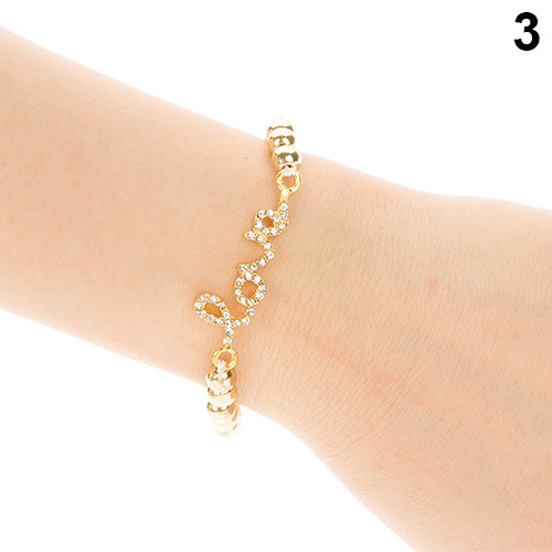 Fashion Women Rhinestone Beaded Cross Love Infinity Stretch Bracelet Chain Gift