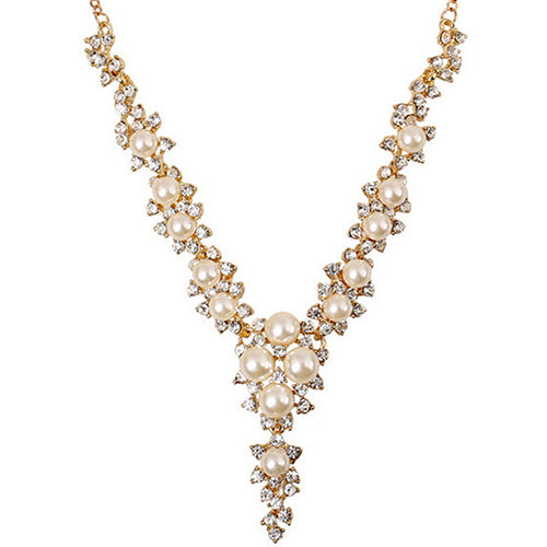 Women Fashion Clavicular Charms Faux Pearl Pendant Necklace Wedding Party Gift