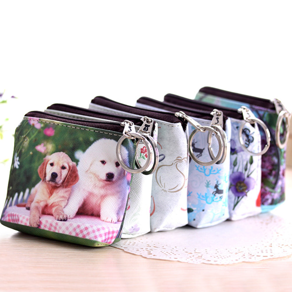 Women Girl Cute Dog Cat Faux Leather Clutch Short Coin Purse Zipper Wallet Gift