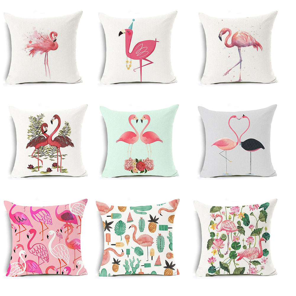 18Inch Linen Flamingo Flowers Sofa Waist Cushion Pillow Case Cover Home Decor