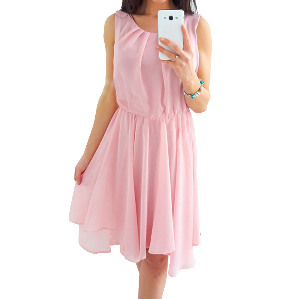 Summer Fashion Women Sleeveless Solid Color Irregular Hem Chiffon Casual Dress
