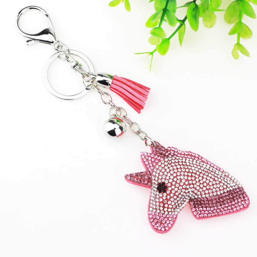 Cute Rhinestone Inlaid Unicorn Tassel Charm Key Chain Handbag Pendant Keyring