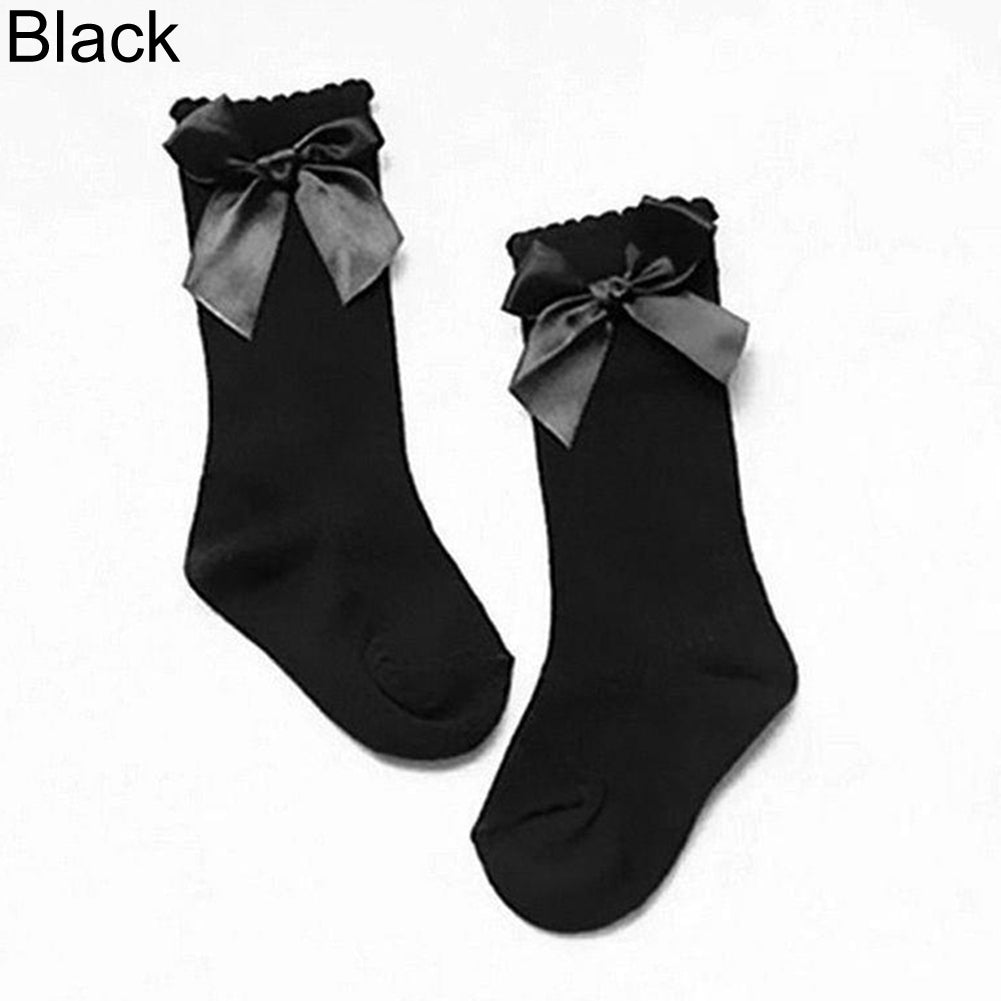 Toddler Baby Girls Bowknot Knee High Sweet Solid Color Cotton Princess Socks