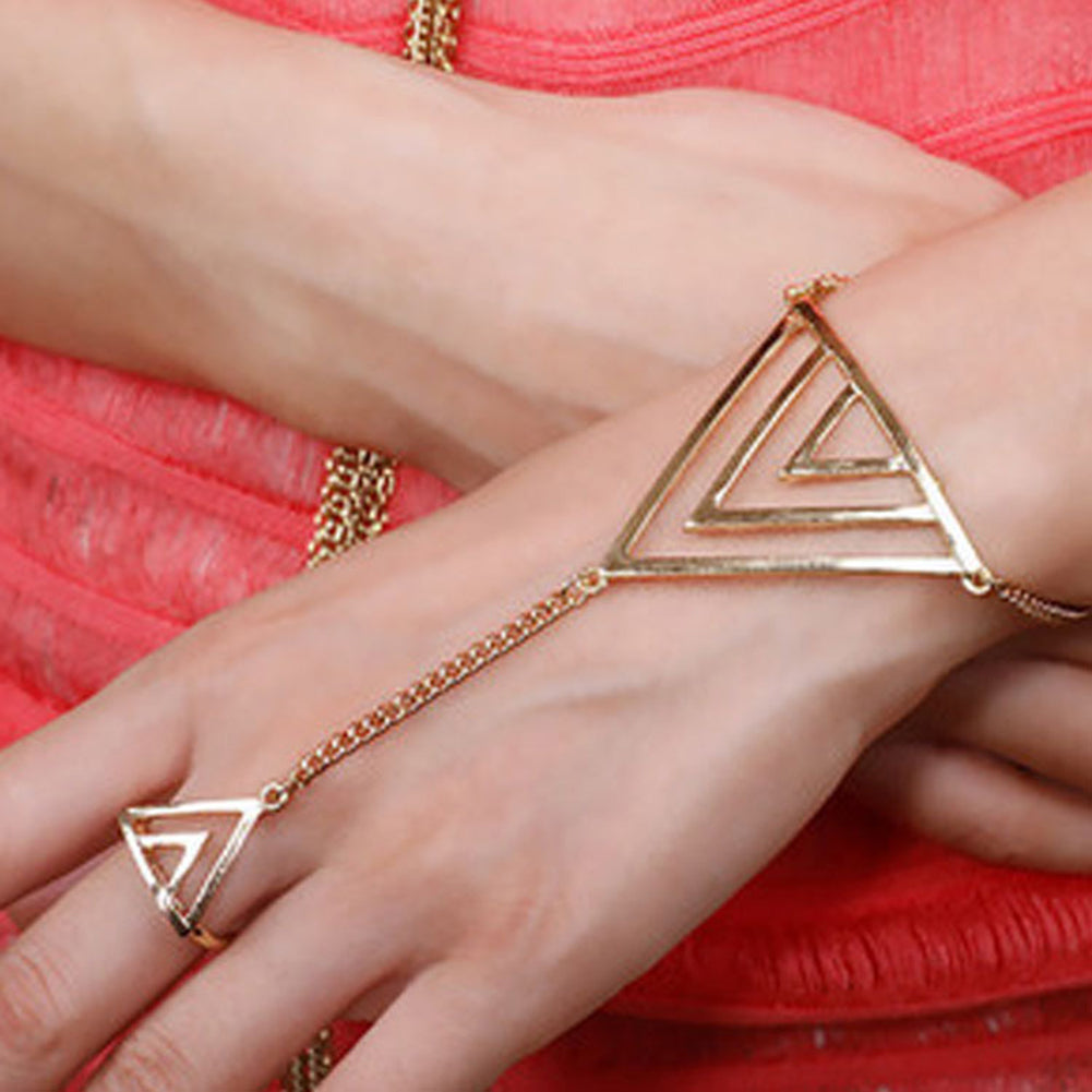 Women Fashion Triangle Charm Slave Ring Chain Harness Bracelet Punk Jewelry