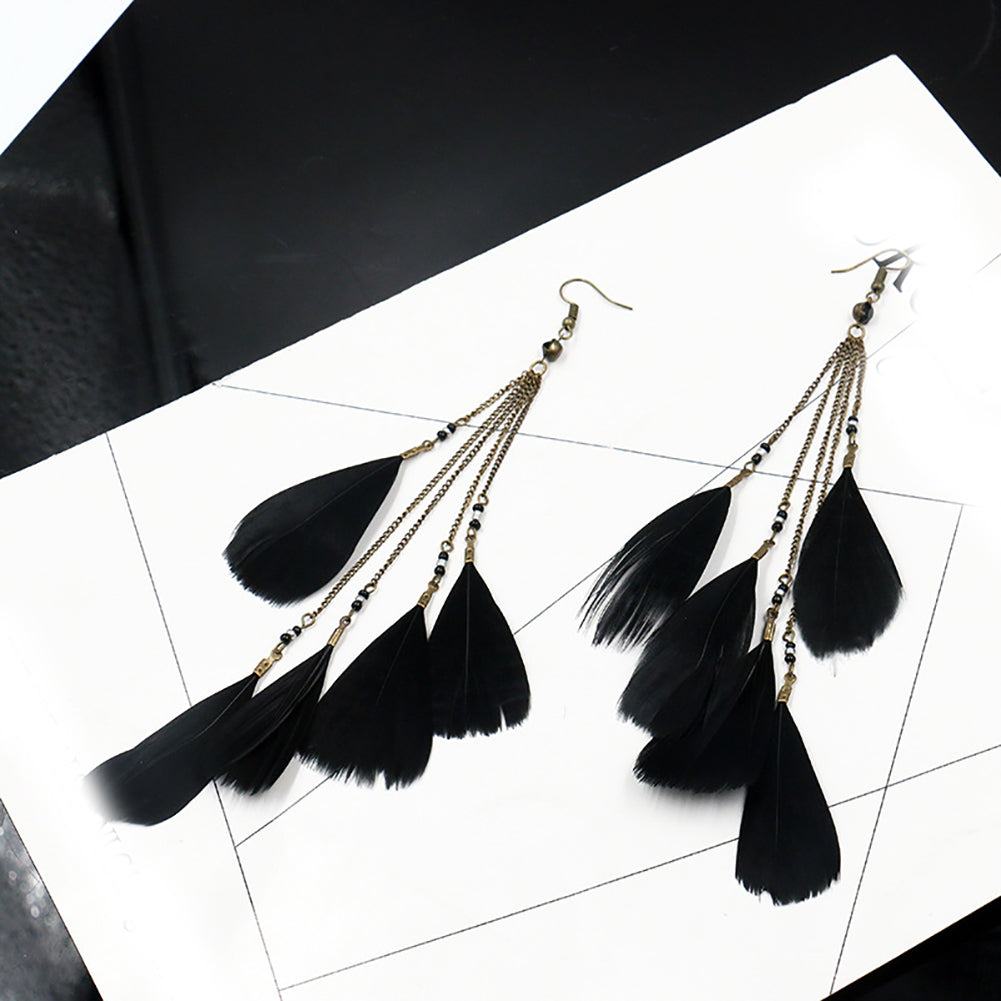 Bohemian Fashion Women Feather Tassel Hook Earrings Seaside Holiday Jewelry Gift