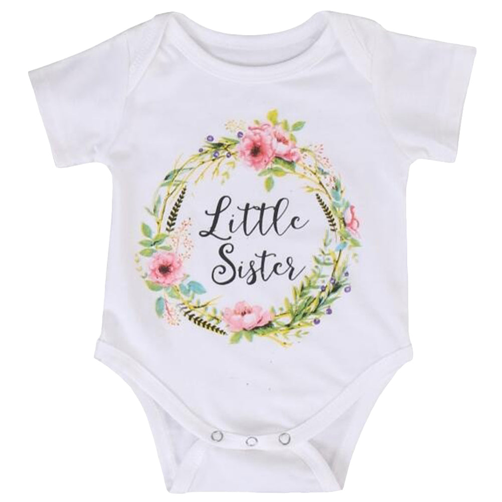 Girl Baby Cotton Clothes Little Big Sister Floral Print T-shirt Jumpsuit Romper