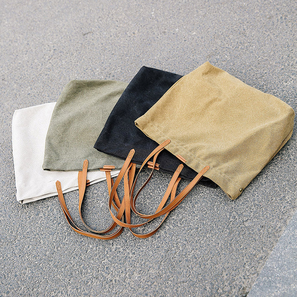 Faux Leather Strap Canvas Bag Shopping Travel Large Capacity Shoulder Handbag