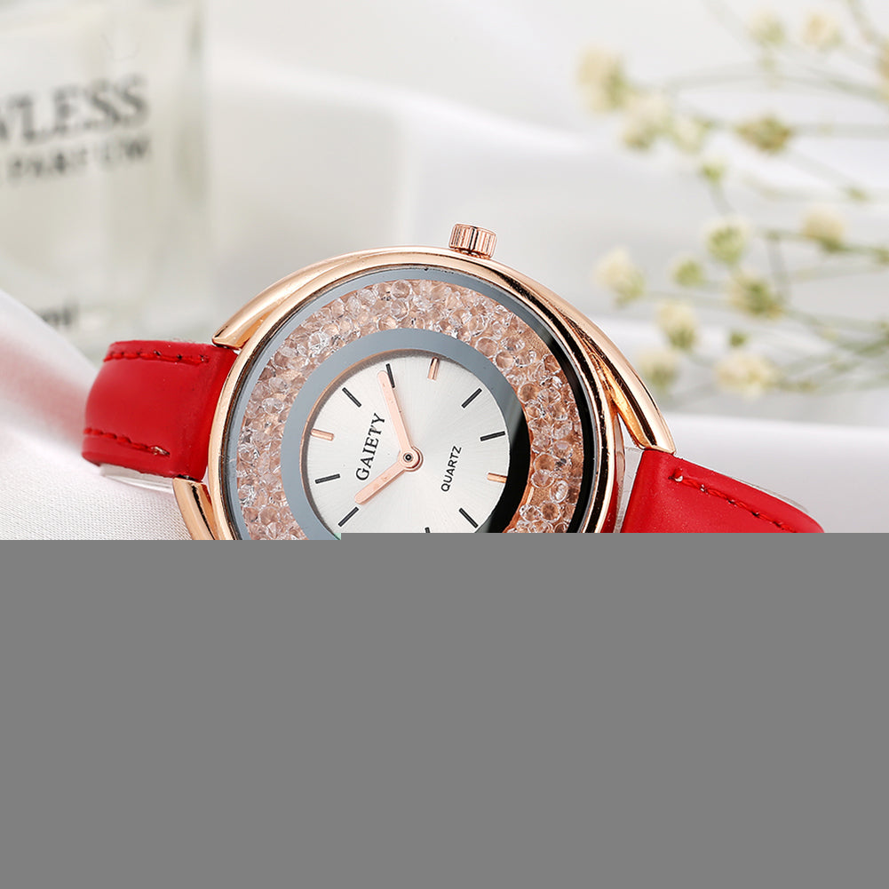 Luxury Dazzling Rhinestone Faux Leather Quartz Analog Watch Women Wristwatch