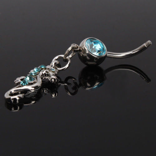 Seahorse Shape Blue Rhinestone Navel Belly Button Ring Body Piercing Jewelry