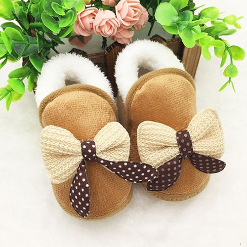 Toddler Baby Girls' Winter Dotted Bowknot Soft Non-Slip Warm Prewalker Shoes
