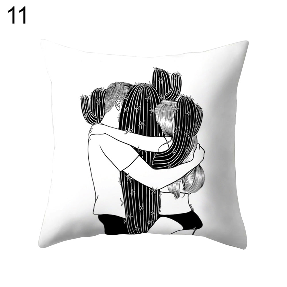 Black and White Cartoon Pattern Sofa Bed Throw Pillow Case Cushion Cover