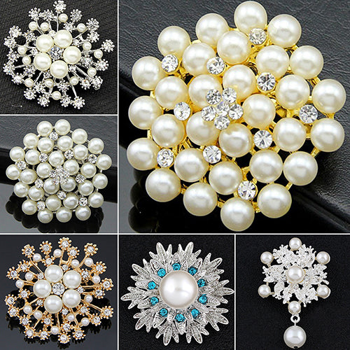 Alloy Flower Faux Pearls Brooch Crystal Pin Brooches Wedding Party Jewelry Gift