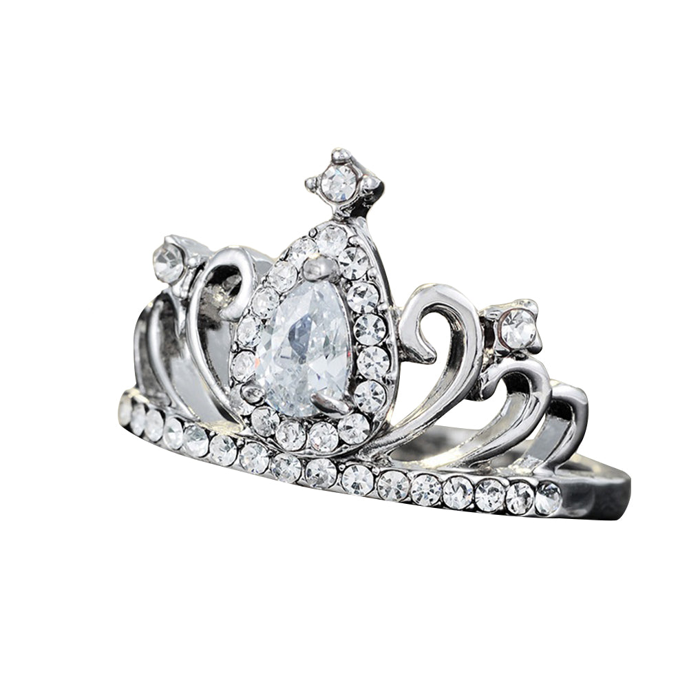 Waterdrop Shape Rhinestone Crown Finger Ring Bridal Jewelry Women Luxury Gift