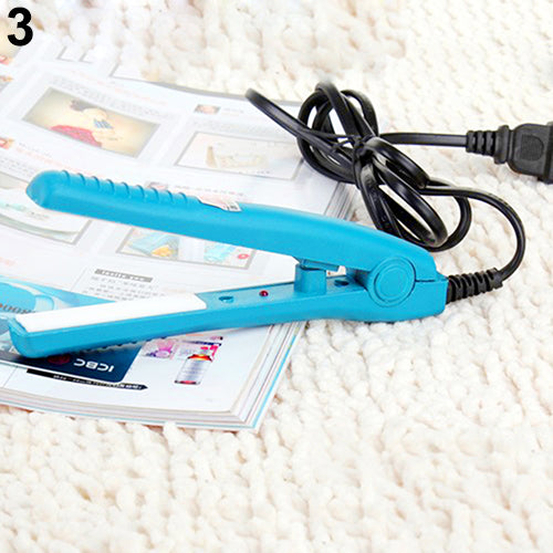 US Plug Mini Travel Ceramic Hair Crimper Curl Straightener Flats Iron Perm Splint