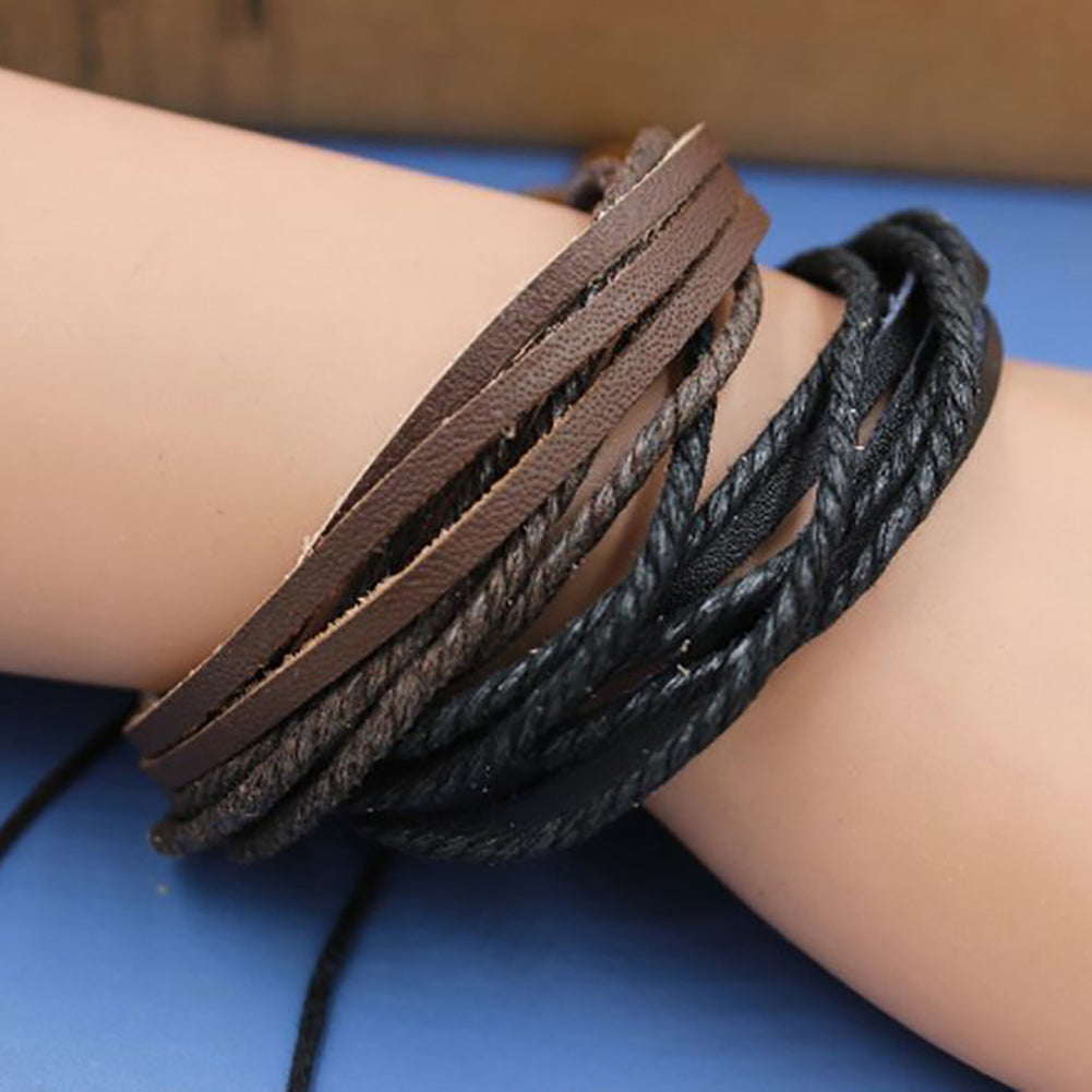 1 Pc Fashion Women/Men Multilayer Faux Leather Bracelet Casual Braid Bangle