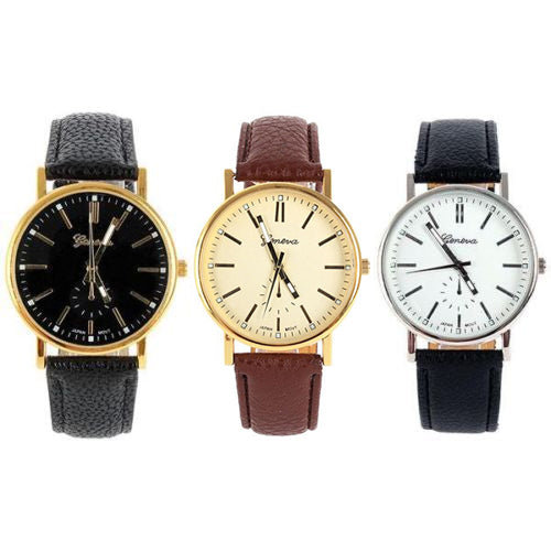 Men's Women's Geneva Round Roman Numerals Dial Faux Leather Quartz Wrist Watch