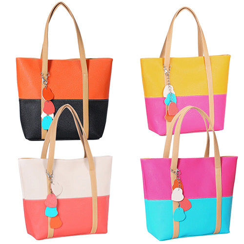 Color Block Faux Leather Messenger Bag Satchel Heart Purse Shoulder Handbag