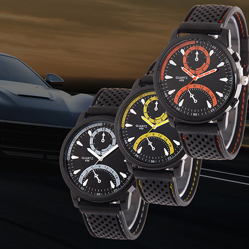 Men's Fashion Black Silicone Band Metal Case Analog Quartz Sports Wrist Watch