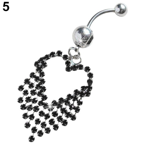 14G Sexy Heart Tassels Dangle Navel Belly Button Bar Barbell Ring Body Piercing