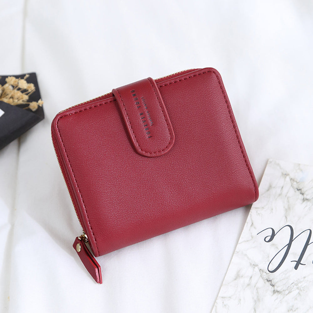 Lady Fashion Faux Leather Wallet Card Holder Zipper Short Purse Christmas Gift