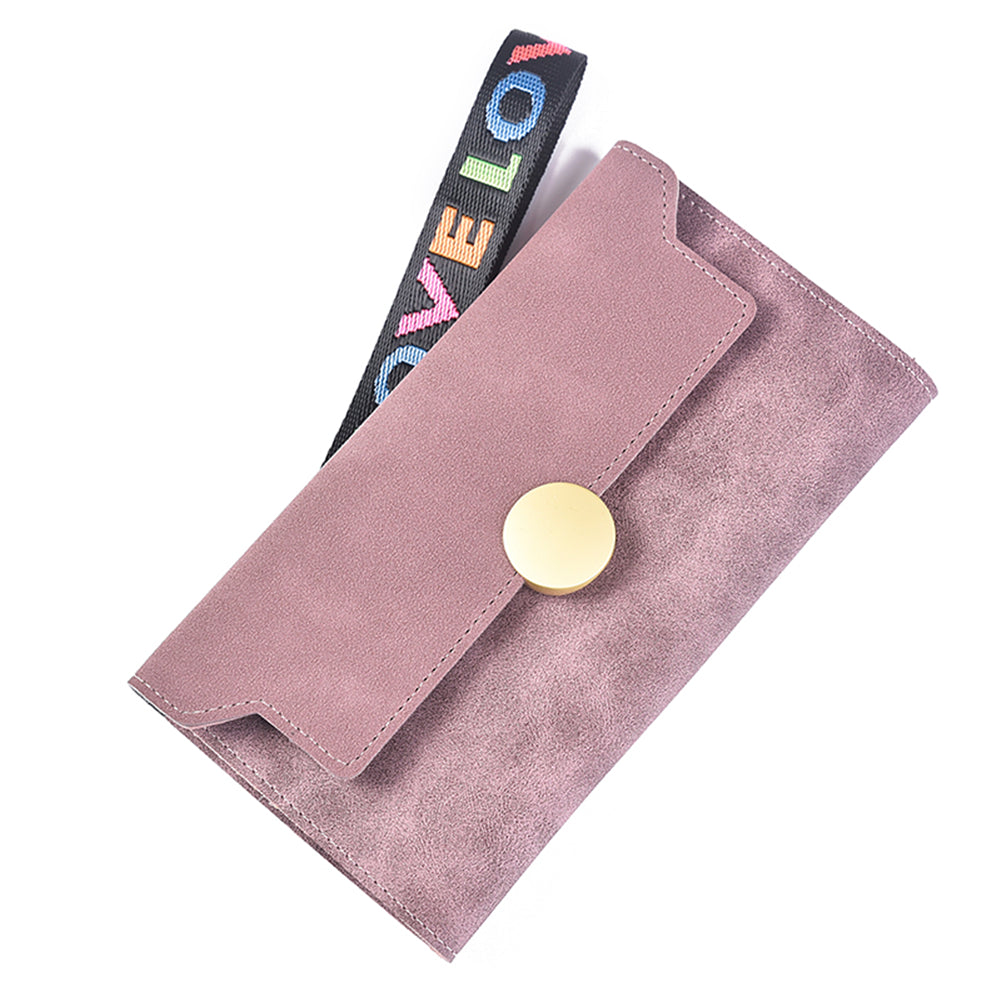 Fashion Matte Trifold Women Long Wallet Coin Purse Card Holder Hand Strap Clutch