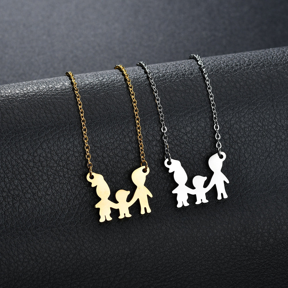 Lovely Family Pendant Stainless Steel Bracelet Necklace Decor Jewelry Set Gift