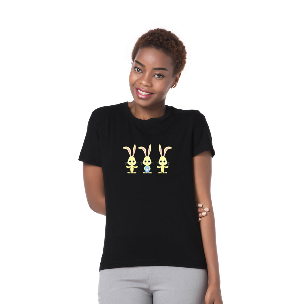 Cute Rabbit T-shirt Short Sleeve Crew Neck Cotton Summer Soft Casual Top Tee