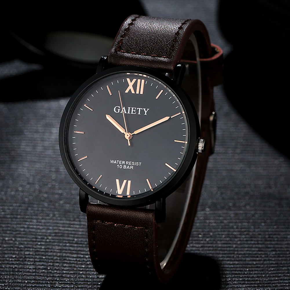 Men Fashion Casual Sport Roman Numerals Faux Leather Quartz Analog Wrist Watch