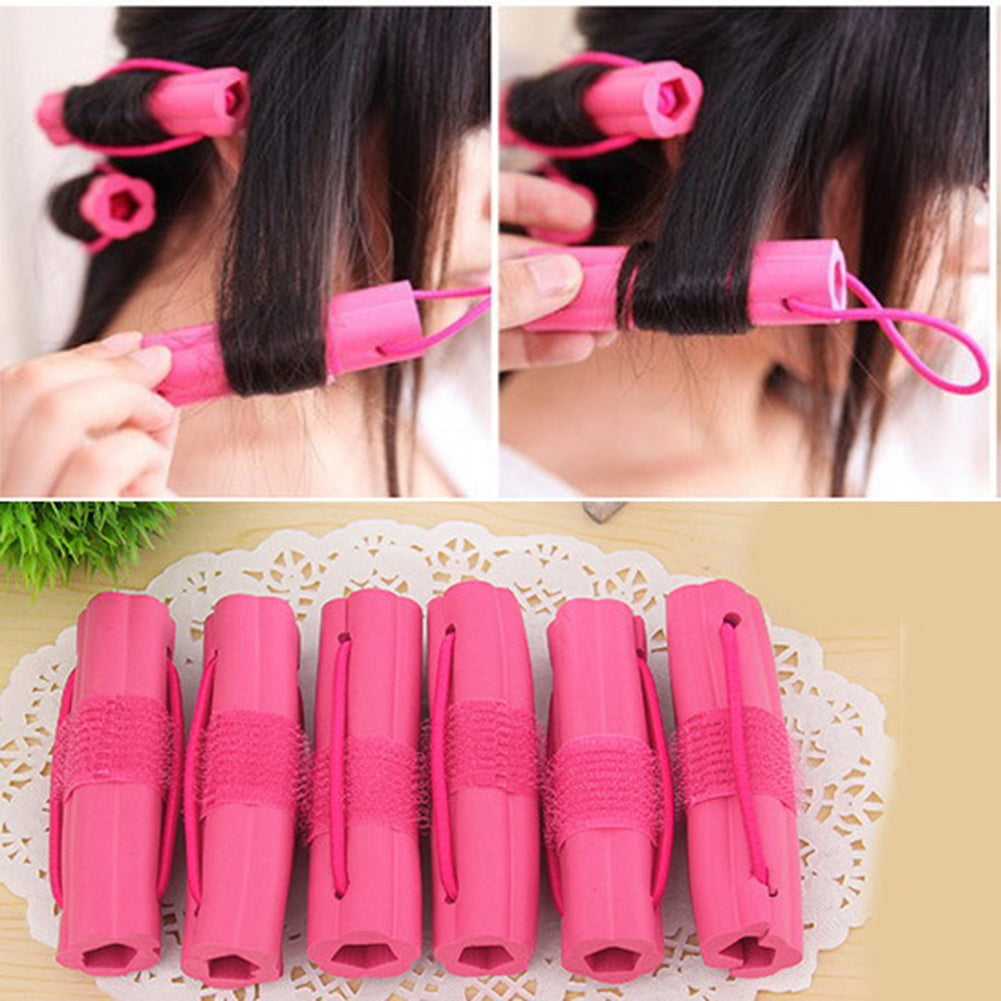 6Pcs Women Flower Design Sponge Hair Curler Maker Roller Rods Salon DIY Tool