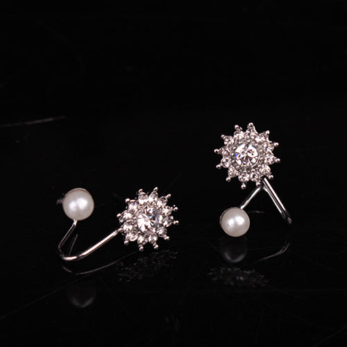 Women Sweet Rhinestone Faux Pearl Snowflake Ear Stud Earrings Jewelry Charm