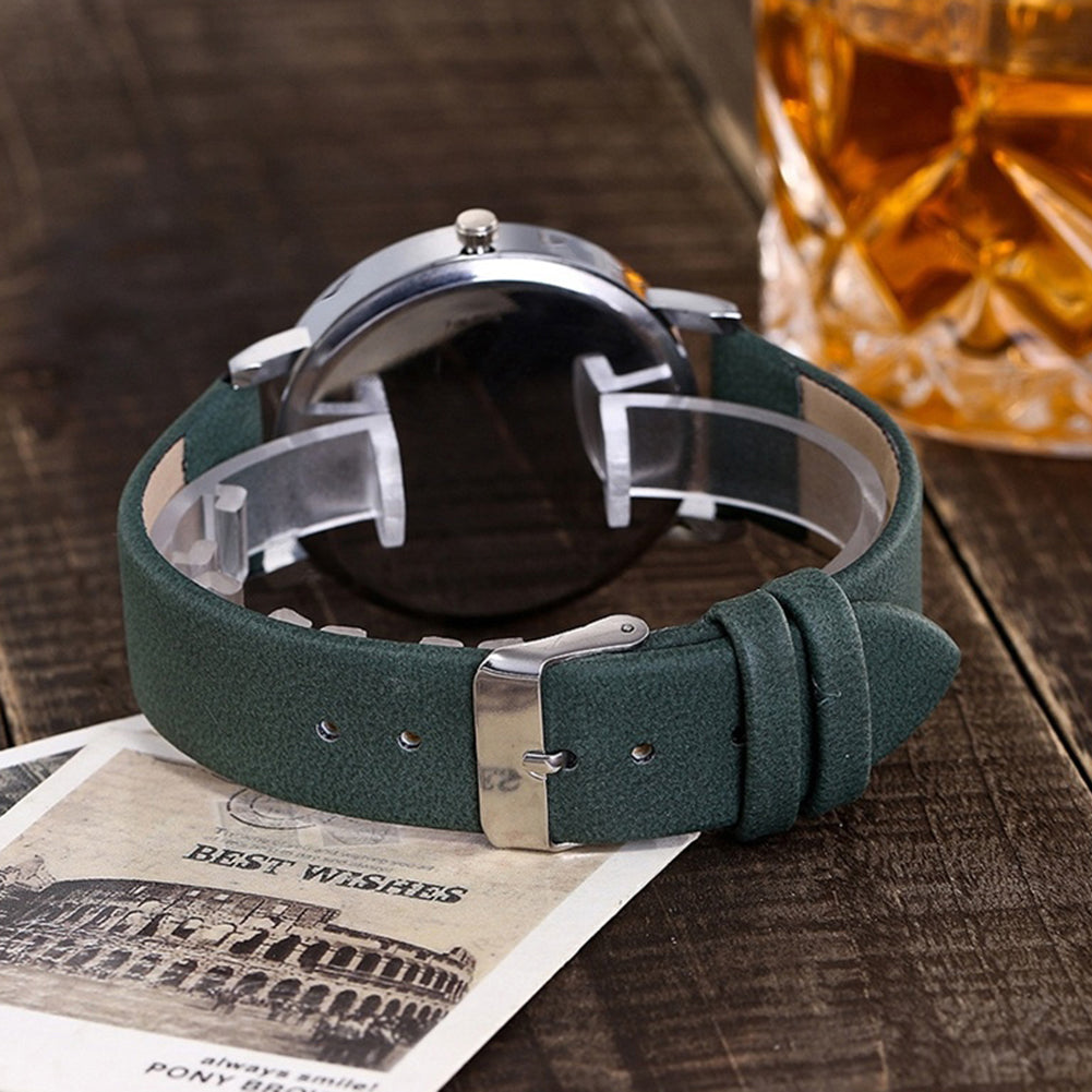 Simple Women Men Analog Quartz Round Dial Faux Leather Strap Wrist Watch Gift