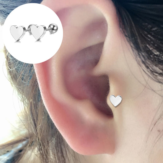 Simple Heart Alloy Ear Cartilage Tragus Piercing Stud Earrings Women Jewelry