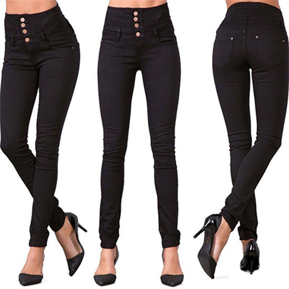Women Fashion High Waist Slim Skinny Jeans Stretch Pencil Pants Denim Trousers