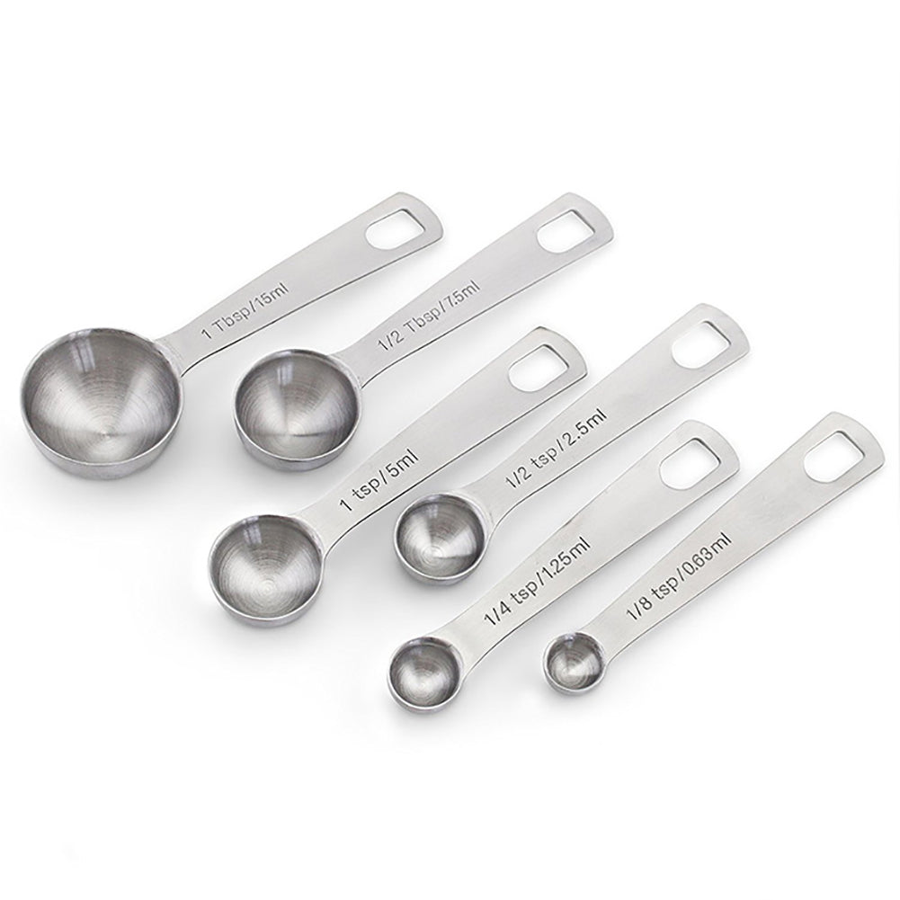 6Pcs/Set Stainless Steel Seasoning Measuring Spoon Round Cup Kitchen Baking Tool