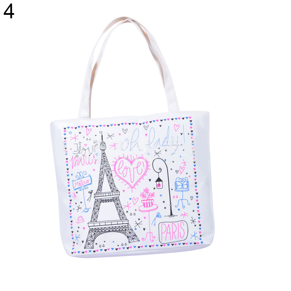 Casual Cartoon Printed Women Canvas Shopping Travel Shoulder Bag Tote Handbag