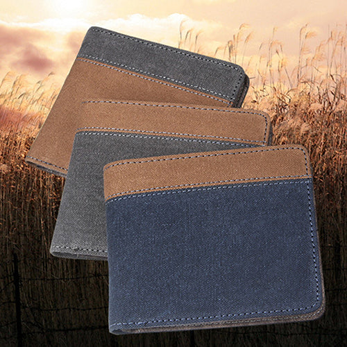 Men's Short Canvas Wallet Vertical Horizontal Bifold Card Money Clutch Multi-slot