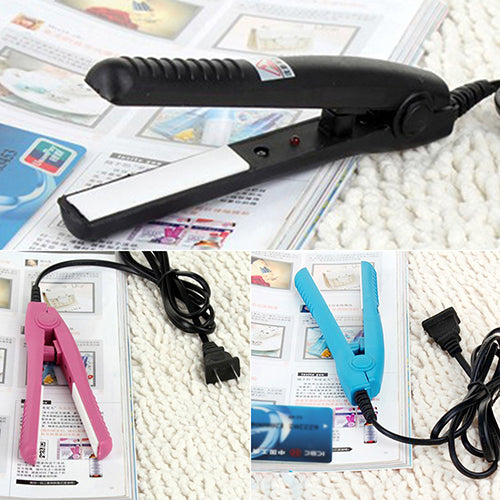 US Plug Mini Travel Ceramic Hair Crimper Curl Straightener Flats Iron Perm Splint