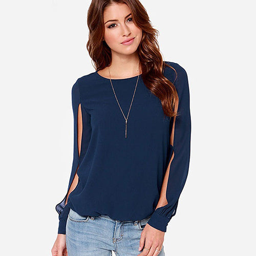 Women Lady Sexy Loose Long Sleeved Chiffon Casual Blouse Shirt Summer Top