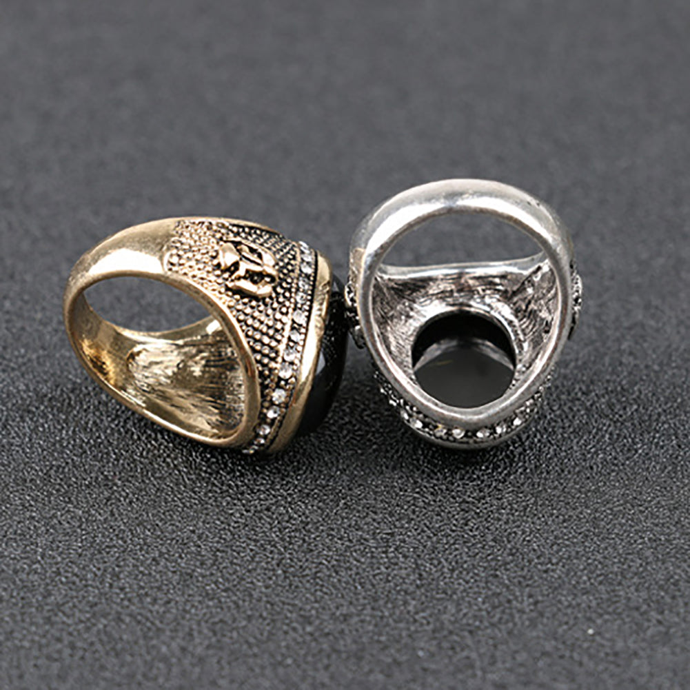 Man Vintage Cool Big Black Rhinestone Inlaid Finger Ring Jewelry Party Gift
