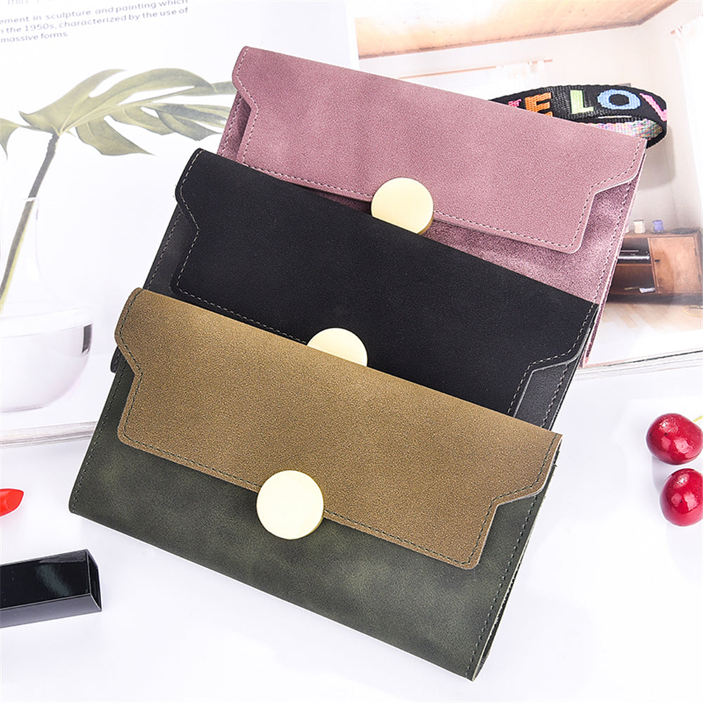 Fashion Matte Trifold Women Long Wallet Coin Purse Card Holder Hand Strap Clutch