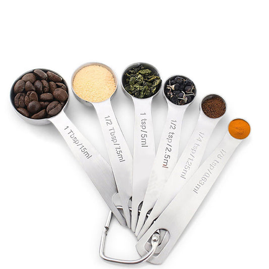 6Pcs/Set Stainless Steel Seasoning Measuring Spoon Round Cup Kitchen Baking Tool