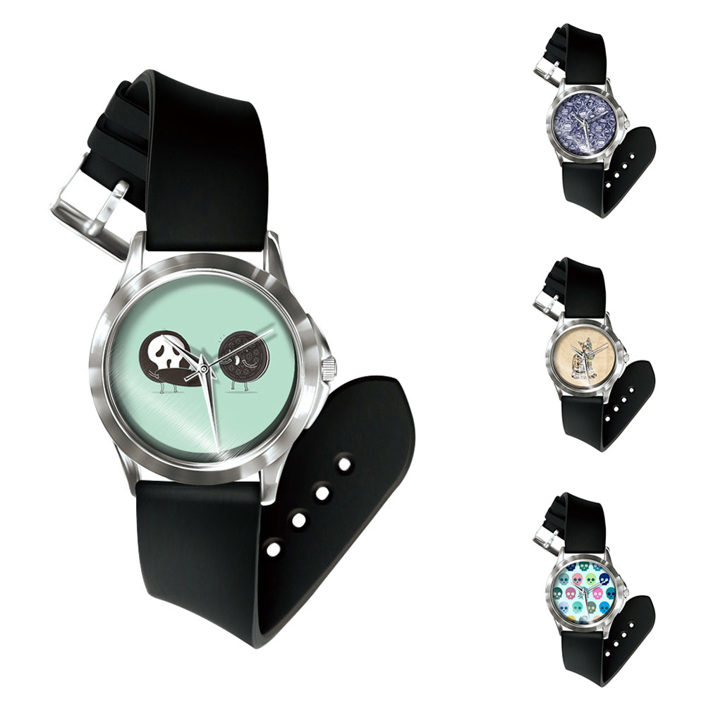 Creative Skull Cat Pattern Dial Quartz Analog Wrist Watch Boys Girls Gifts