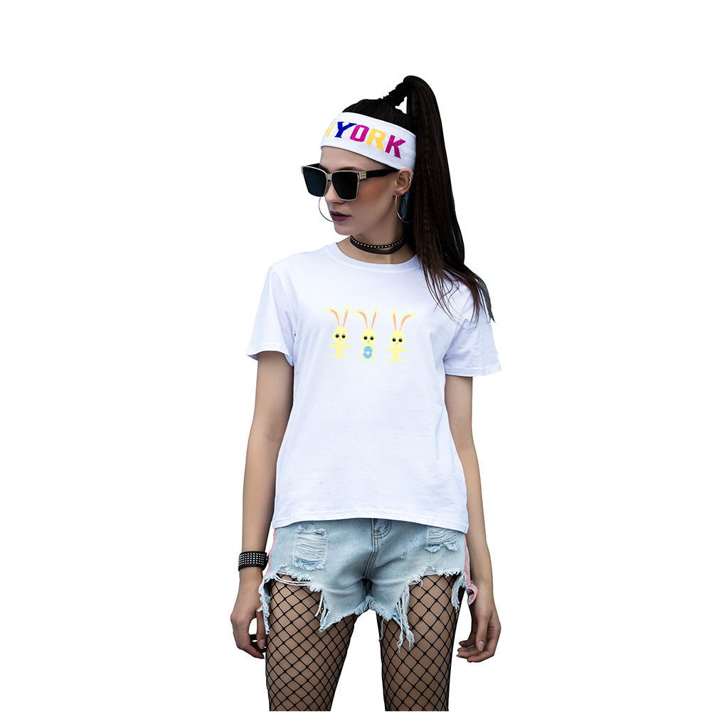 Cute Rabbit T-shirt Short Sleeve Crew Neck Cotton Summer Soft Casual Top Tee