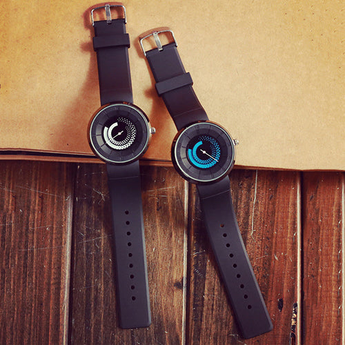 Unisex Fashion Creative Wheel Print Soft Silicone Band Round Dial Wrist Watch