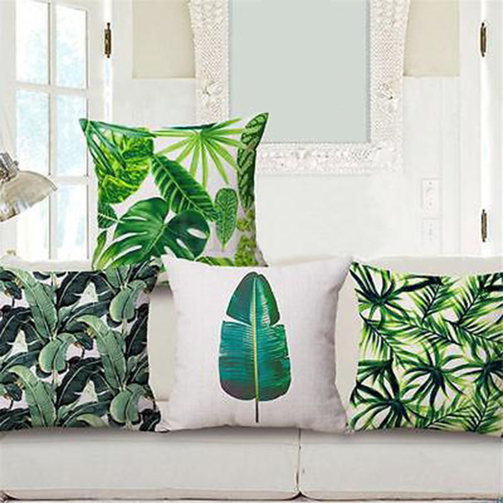 18inch Green Leaf Linen Cushion Cover Throw Pillow Case Sofa Home Decoration