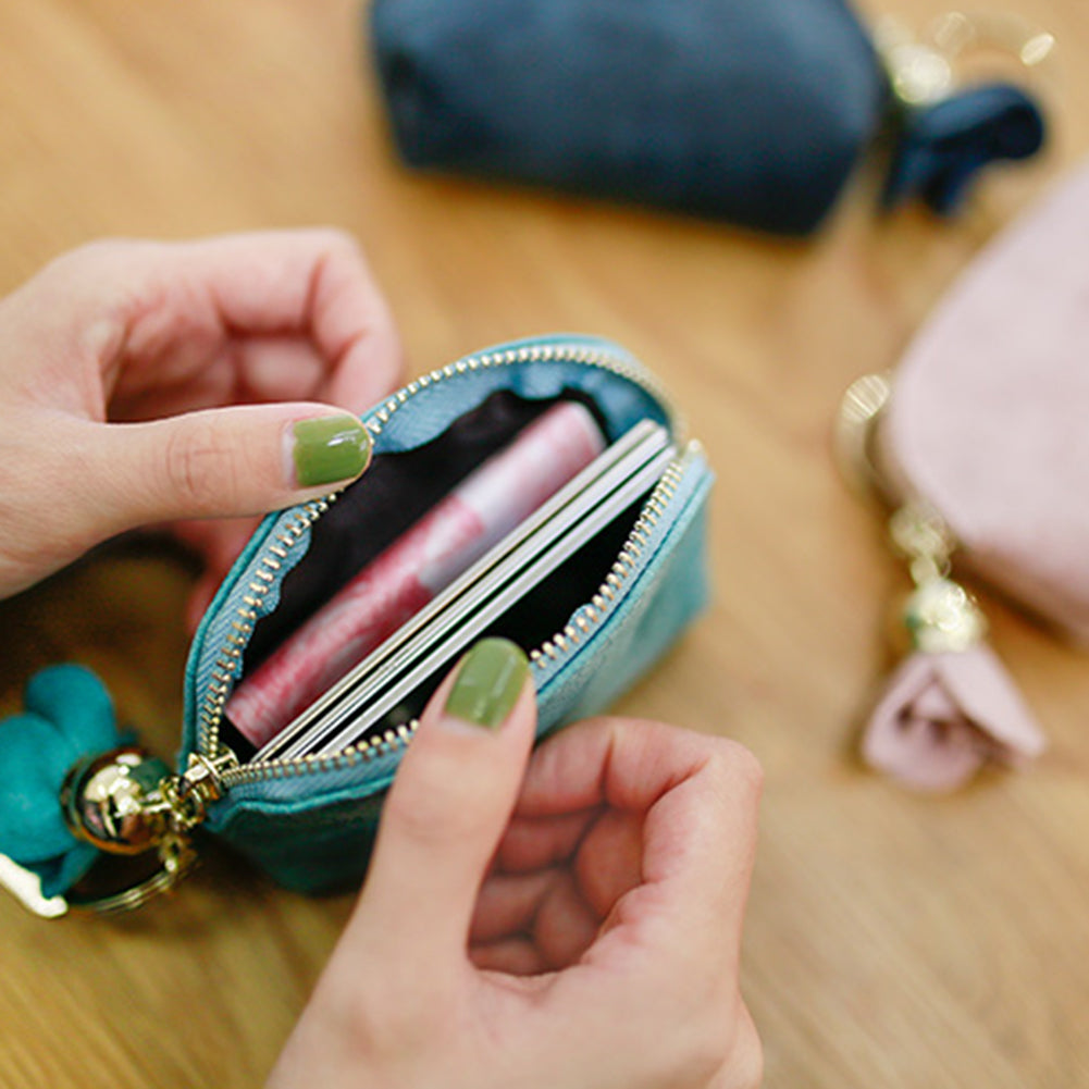 Fashion Faux Leather Rose Pendant Zipper Women Coin Purse Wallet Mini Bag