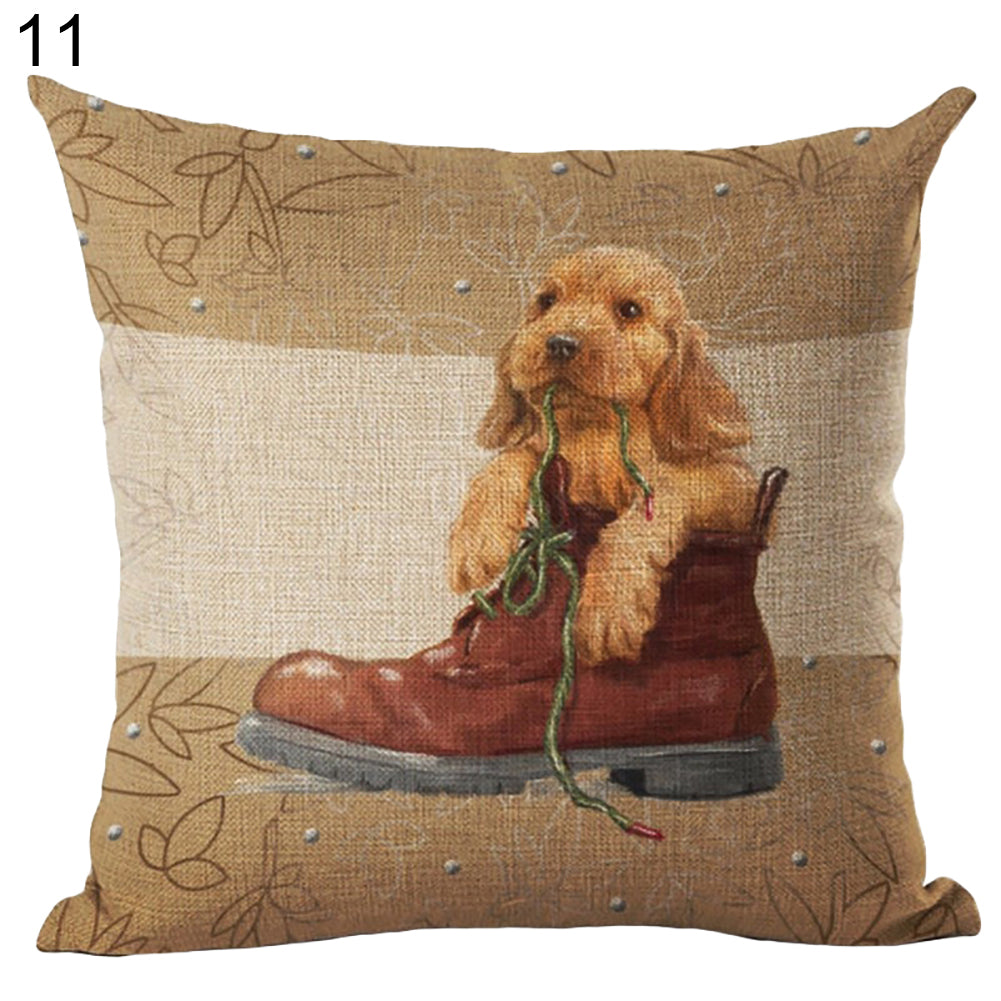 Cat Dog Pattern Linen Throw Pillow Case Sofa Bed Home Car Decor Cushion Cover