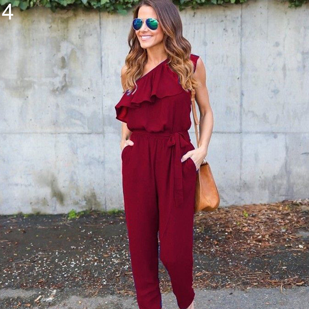 Women Summer Fashion Slash Neck Jumpsuit Playsuit Romper Long Trousers Clubwear