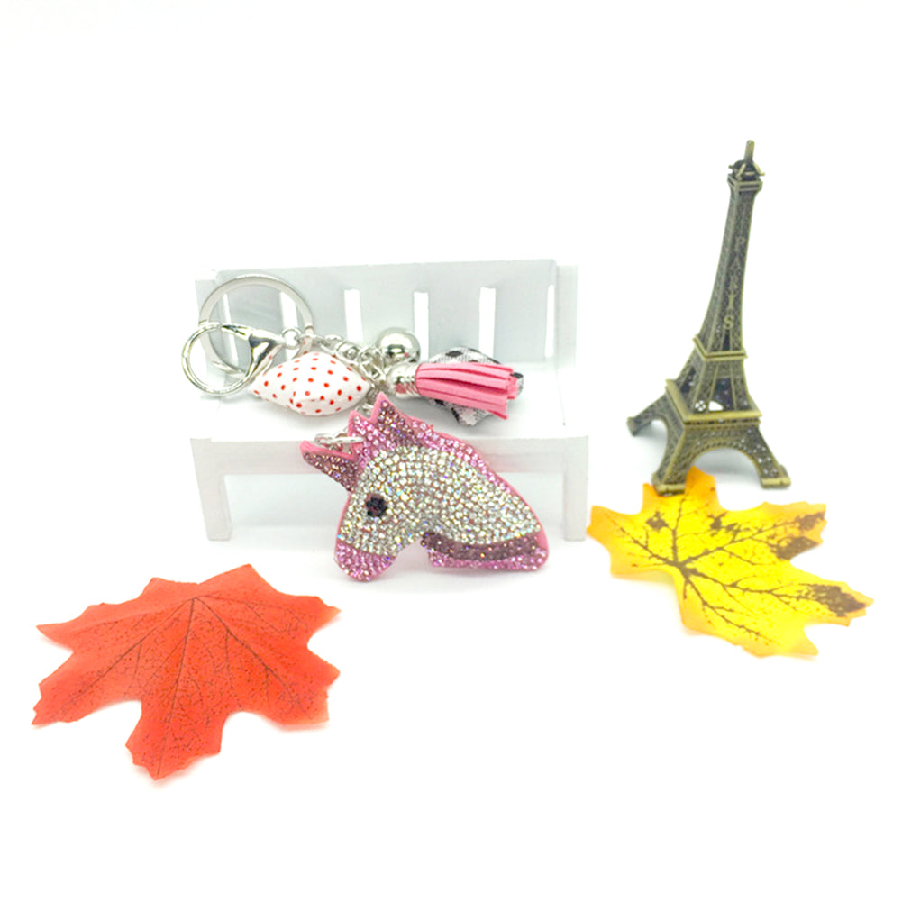 Cute Rhinestone Inlaid Unicorn Tassel Charm Key Chain Handbag Pendant Keyring